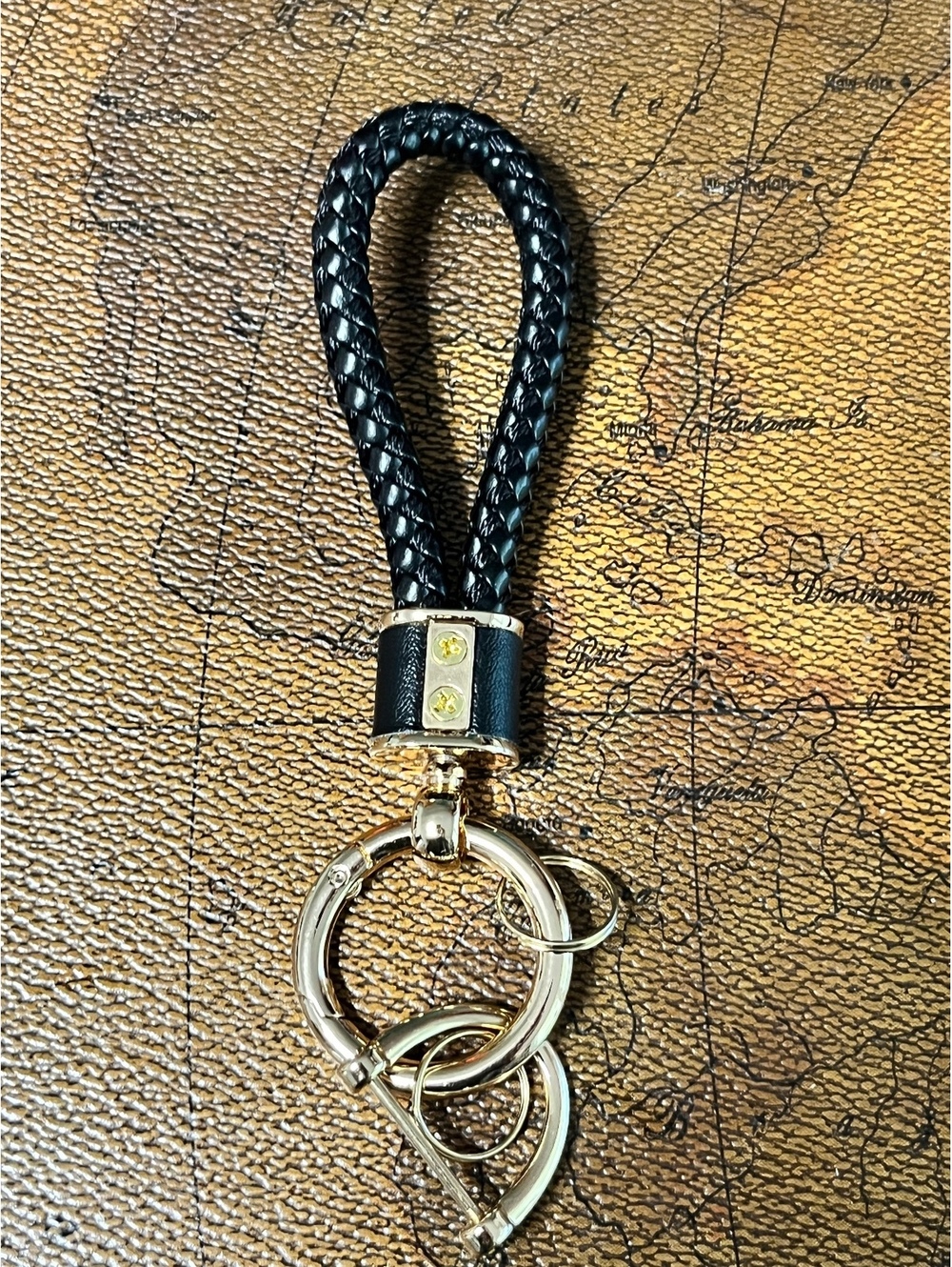 Luxury Black Braided Leather Car Key Fob Wristlet Chain